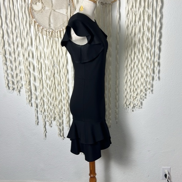 Amanda Uprichard Black Ruffle Asymmetrical Hemline Mini Dress Size Small - Picture 4 of 9
